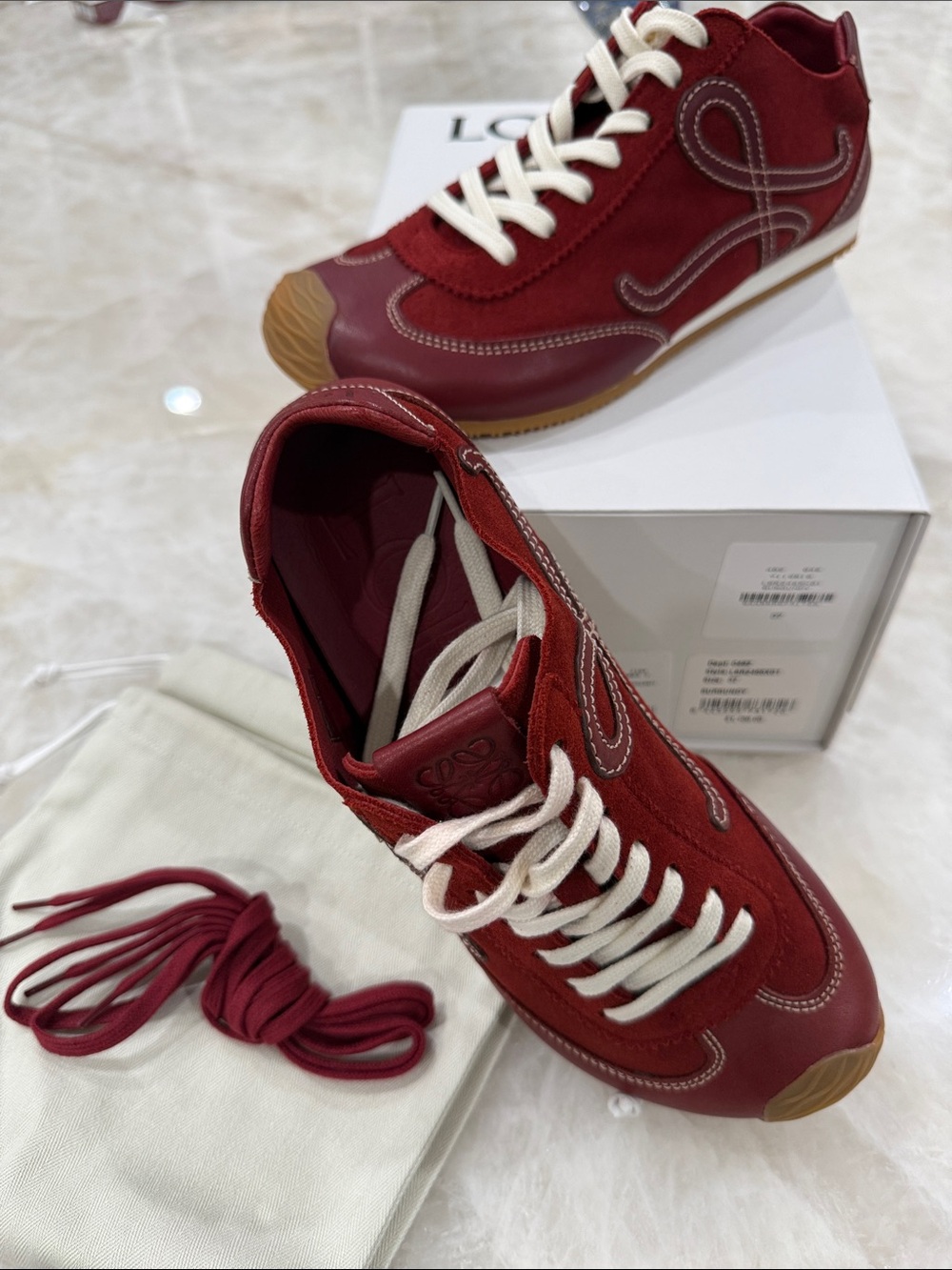 New Loewe Ballet Runner 2.0 Leather Low-Top Sneakers - Burgundy Red and White - Picture 7 of 9